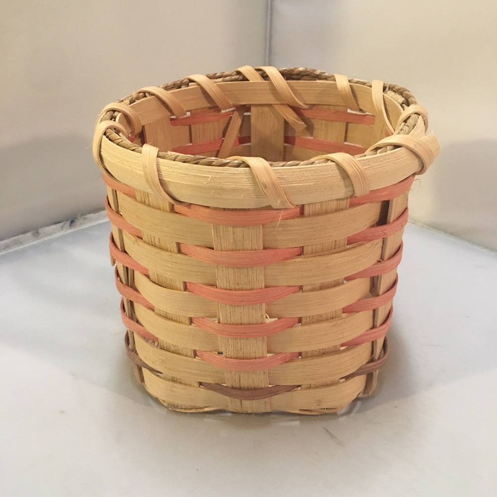 Woven Splint Basket Unisex Small Natural Pink Purple Boho Decor Cottagecore